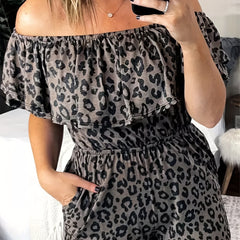 Sexy Leopard Print Romper with Ruffle Trim