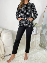 Polka Dot Lounge Set Long Sleeve Hooded Top & Pants