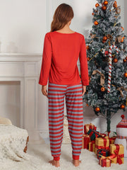 Christmas Pajama Set Long Sleeve Top & Striped Pants