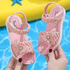 Girls Butterfly Open Toe Hook And Loop Sandals Non Slip Princess Shoes