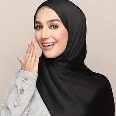 Bright Satin Hijab Pleated Head Scarf Silk Shawl Turban