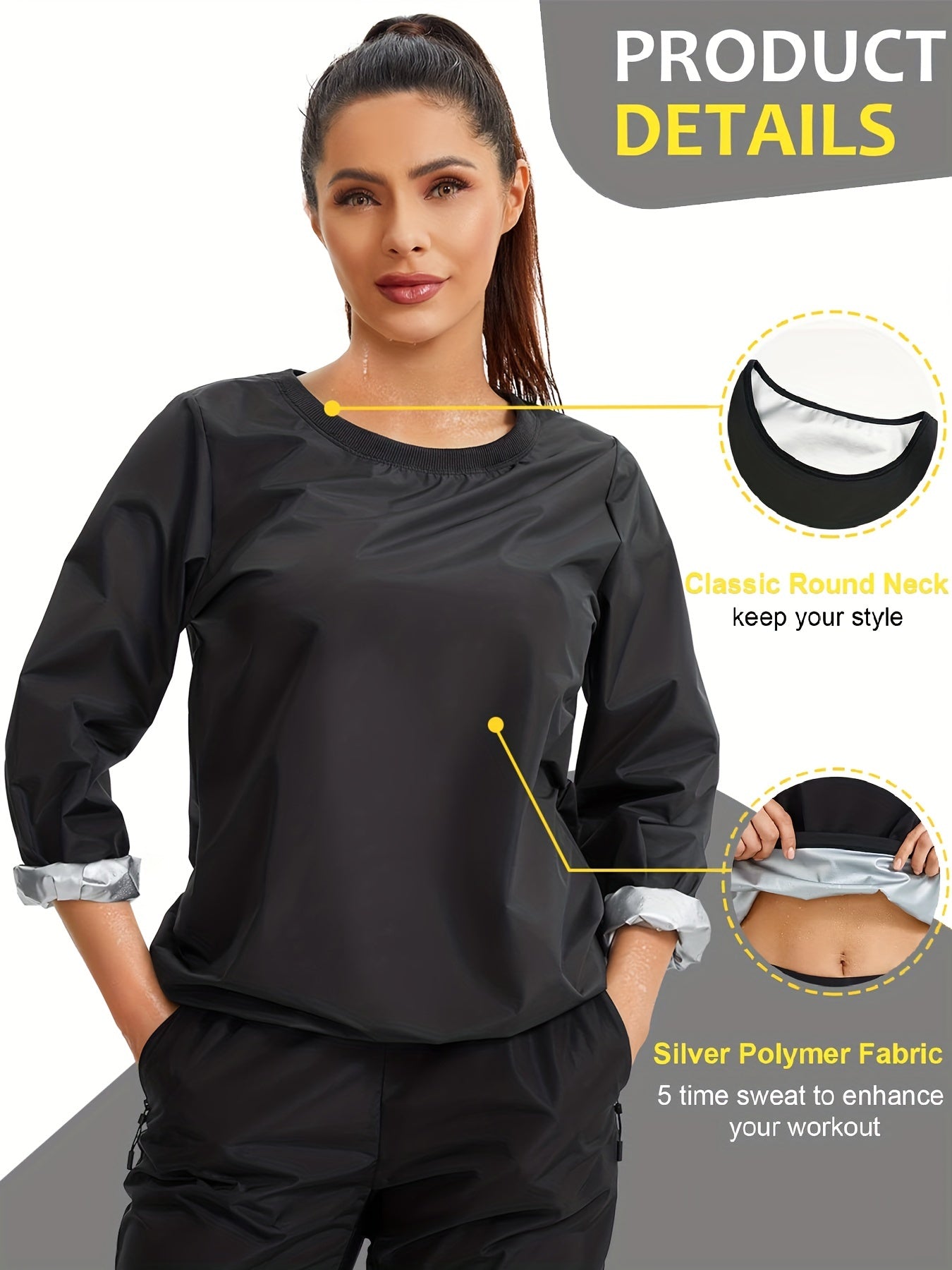 Women's Long Sleeve Sauna Sweatshirt Crew Neck Sports Jacket