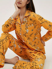 Floral Print Pajama Set Long Sleeve Top & Elastic Waistband Pants
