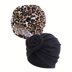 2pcs Set Ladies Turban Bonnet Leopard Inner Hijab Caps Casual Hijab Hat