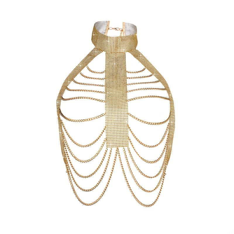 Sultry Chain Halter Bra Harness with Strappy Belts