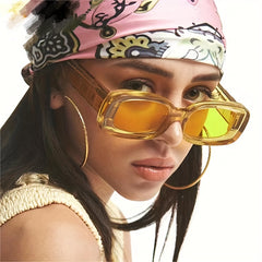 Rectangle Frame Sunglasses Wrap Around Wide Temple Eyewear UV400