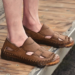 Men's Leather Sandals Non Slip Closed Toe Slide Shoes
