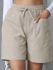 Solid Drawstring Waist Shorts Casual Pocket Shorts for Summer