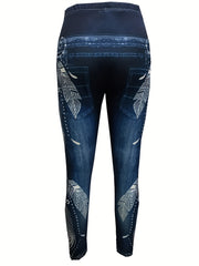 Denim & Graphic Print Skinny Leggings Women's Clothing