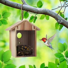 Upgrade Wooden Outdoor Bird House with Suction Cup
