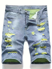 Men's Ripped Denim Shorts Loose Fit Distressed Summer Street Style