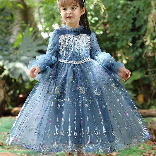 Toddler Girls Long Sleeve Sequins Dress Pageant Gown
