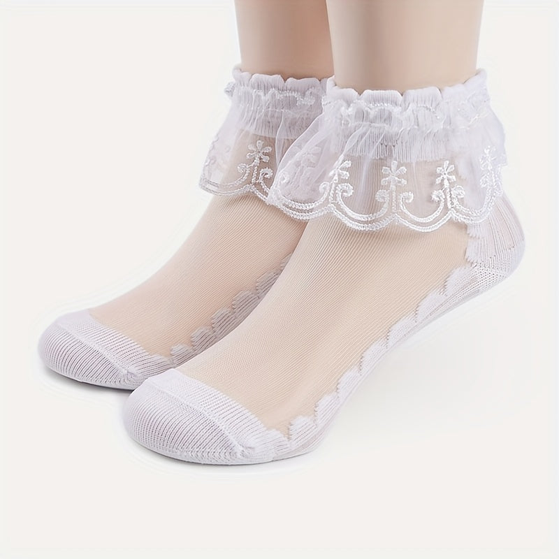 3 Pairs of Mid-tube Lace Cotton Girl's Socks
