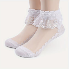 3 Pairs of Mid-tube Lace Cotton Girl's Socks