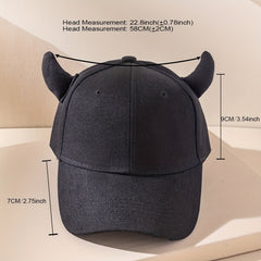 Unisex Sunshade Curved Brim Baseball Cap With Cow Horn