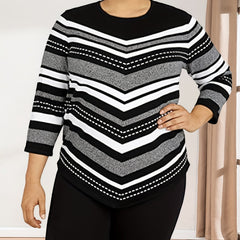 Women's Plus Colorblock Stripe Half Sleeve Sweater
