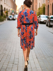 Women's Plus Floral Print Lantern Sleeve Dress