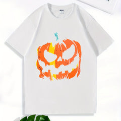 Halloween Pumpkin Pattern Print Men's Graphic Crew Neck Active T shirt