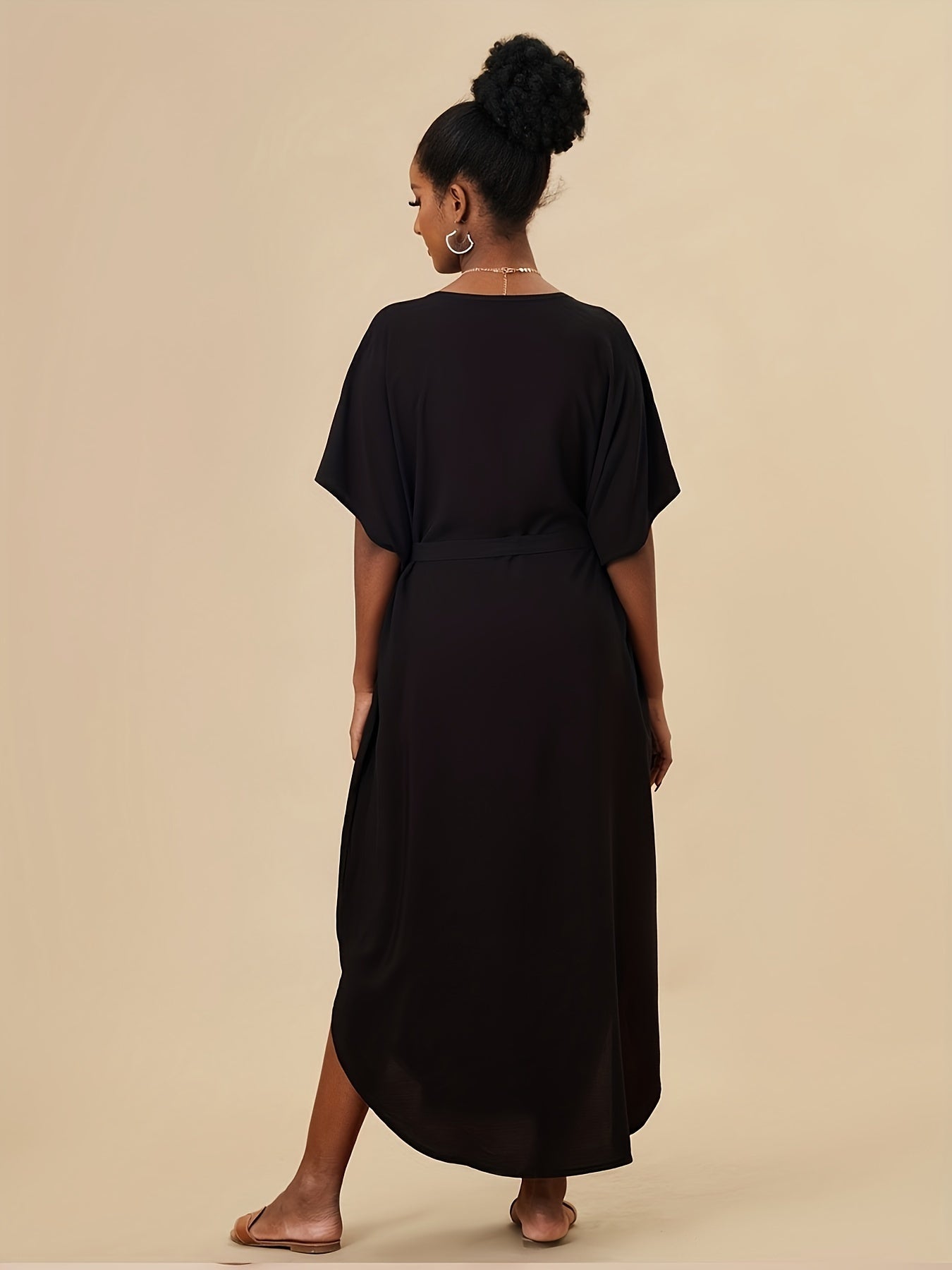 Women's Plus Boho Abaya Dress with Floral Embroidery