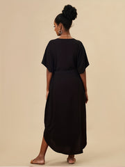 Women's Plus Boho Abaya Dress with Floral Embroidery