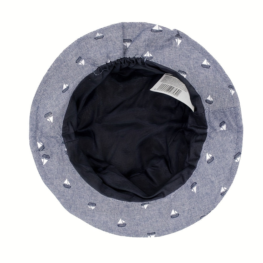 Kids Denim Casual Print Basin Hat Wide Brim Sunscreen Fisherman Hat