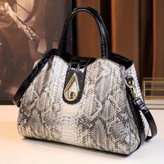 Women's Snake Pattern Tote Handbag Golden Tone Accents