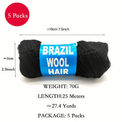 5pcs Brazilian Wool Hair Yarn For Braids Twisting Weaving