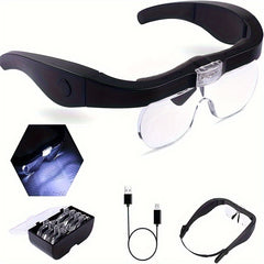 Rechargeable LED Head Magnifying Glass 4 Lens 1.5X 2.5X 3.5X
