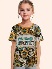 Western Style Short Sleeve T shirt Girls Sunflower Print Comfy Summer Clothes