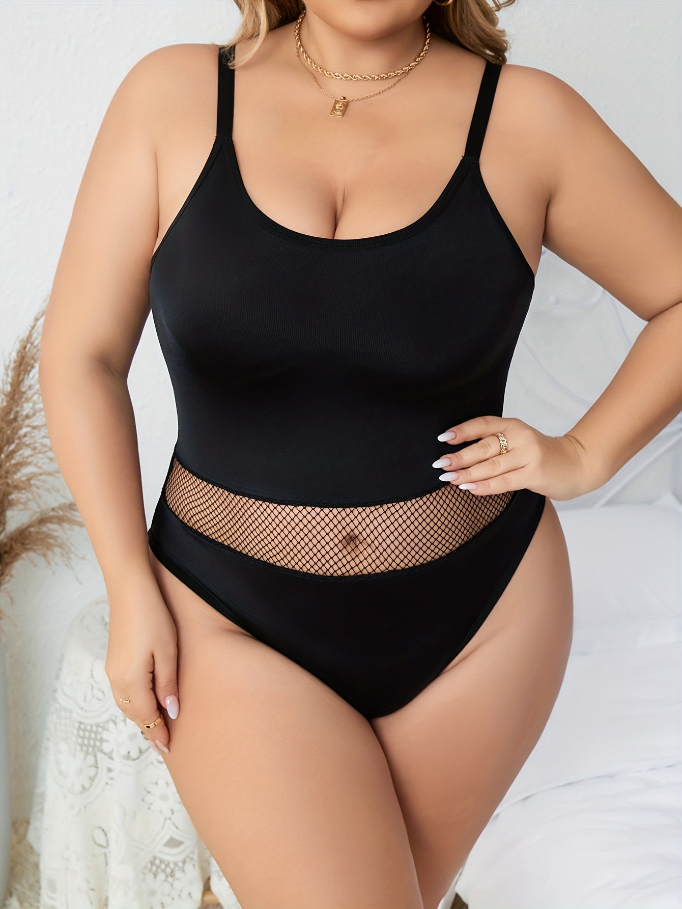 Sexy Fishnet Bodysuit Round Neck Slim Fit