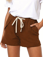 Drawstring Waist Solid Shorts High Waist Casual Shorts