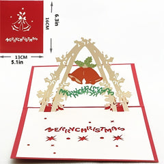 3D Christmas Bell Greeting Card Handcrafted Paper Carving Postcard