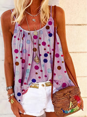 Polka Dot Cami Top Sleeveless Crew Neck Spaghetti Strap