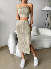 Ribbed Two-piece Set Cropped Cami & Split Bag Hip Skirt