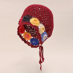 Flower Crochet Knit Hat Colorful Tassel Beanie for Women