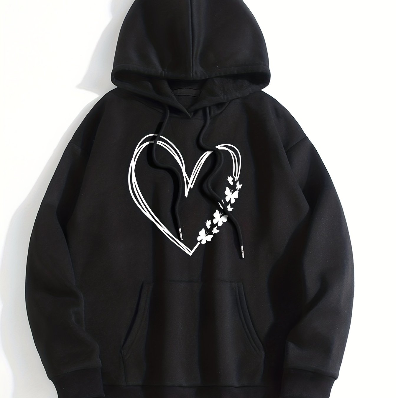 Heart Print Kangaroo Pocket Hoodie Long Sleeve Sweatshirt