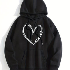 Heart Print Kangaroo Pocket Hoodie Long Sleeve Sweatshirt