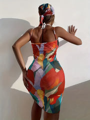 Colorful Drawstring Spaghetti Strap Beach Cover Up Dress