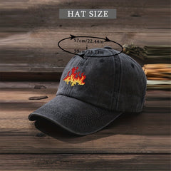 Flame Print Baseball Cap Washed Distressed Cotton Sports Hat