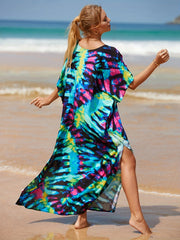 Casual Cover Up Dress Women's Plus Random Print Bat Sleeve V Neck