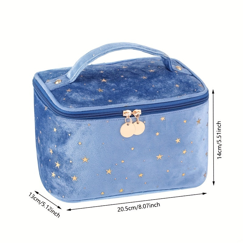 Velvet Makeup Bag with Handle Cosmetic Bags Star Pattern Toiletry Travel Bag