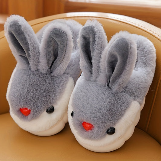 Girls' Rabbit Furry House Shoes - Non Slip Soft Bottom - Indoor Winter