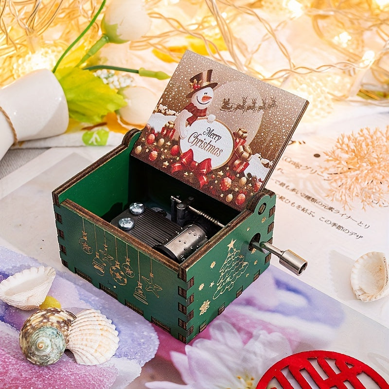 Wooden Music Box Merry Christmas Music Painted Music Box