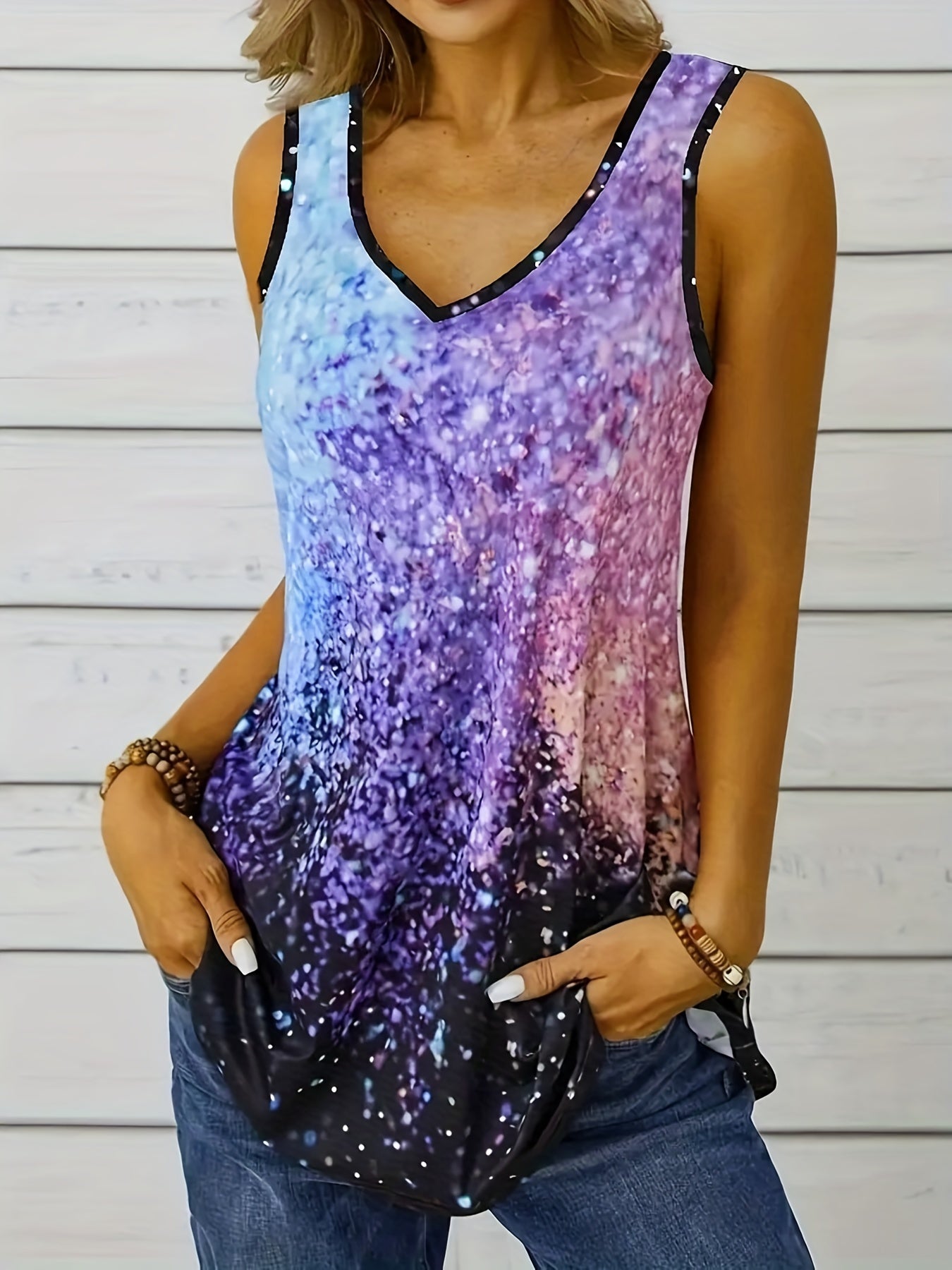 Sleeveless V Neck Tank Top for Women