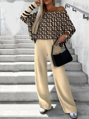 Women's Plus Geometric Print One Shoulder Top & Wide Leg Pants Outfit Set
