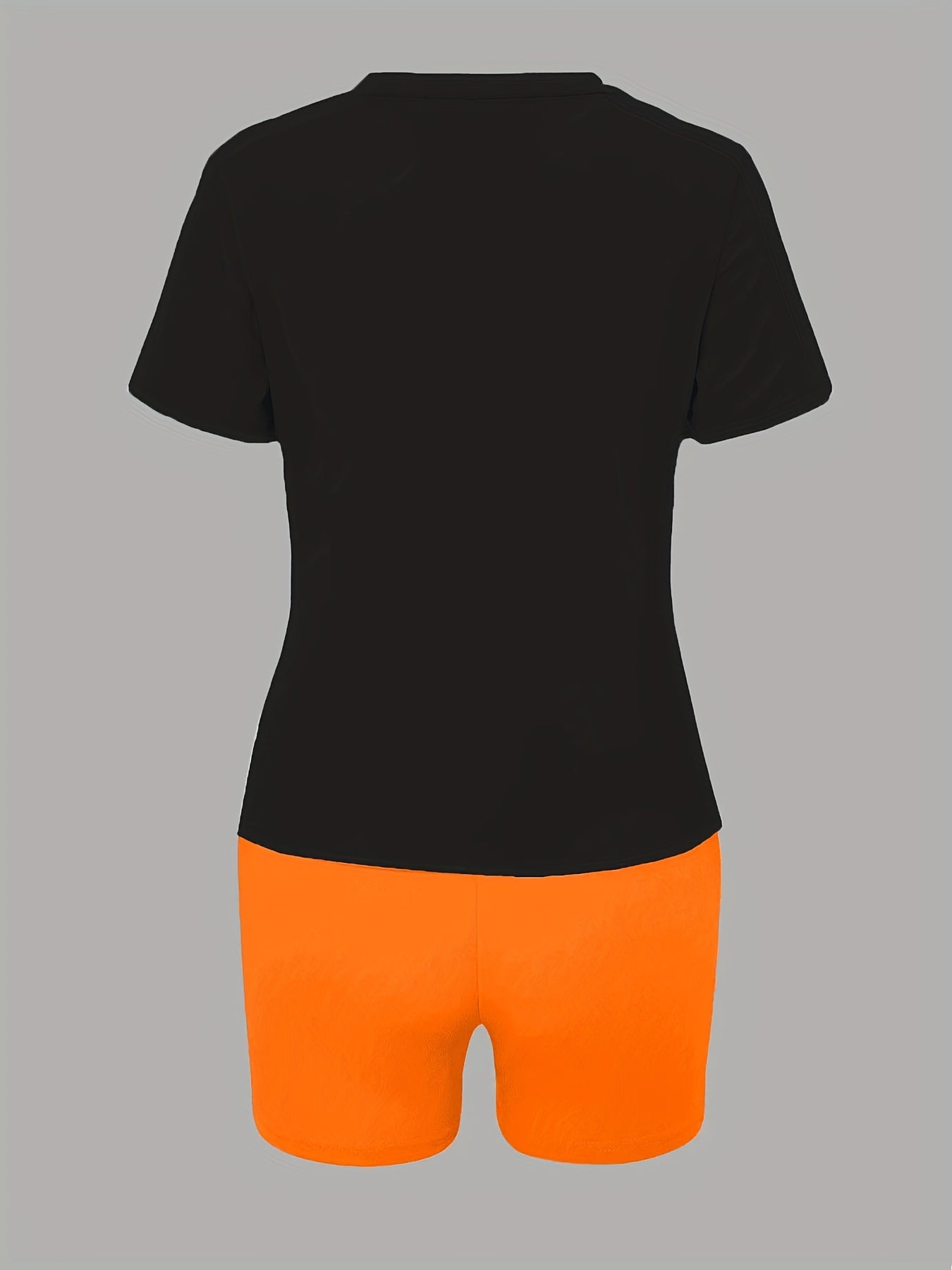 Spring Summer Two piece Set Graphic Print Tee & Solid Shorts