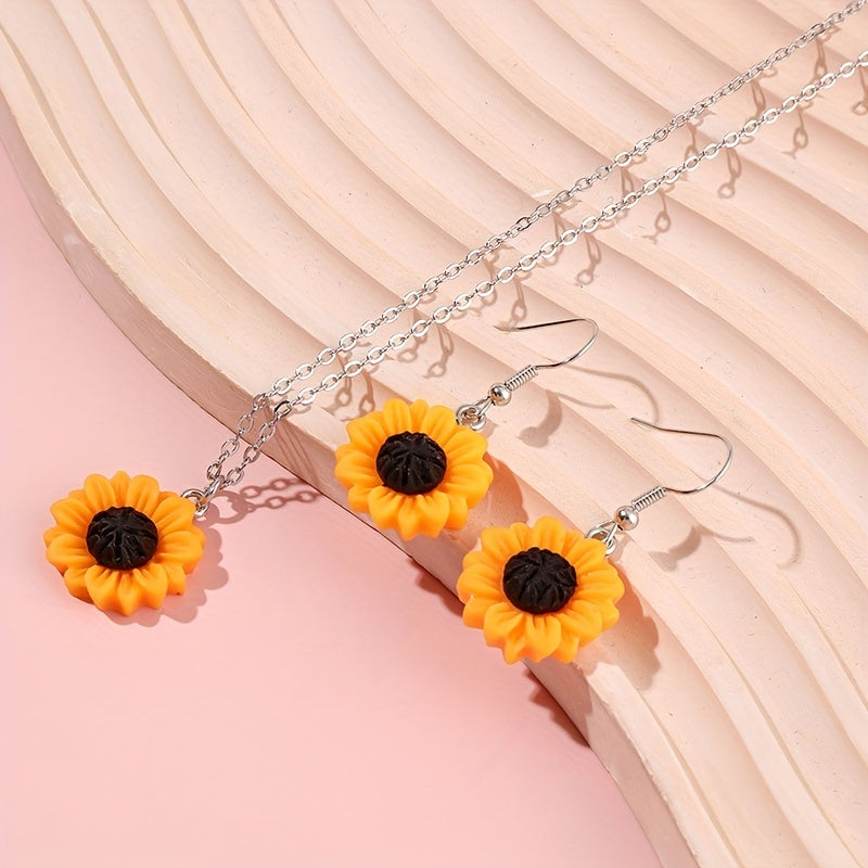 Sunflower Pendant Necklace Earring Set for Kids