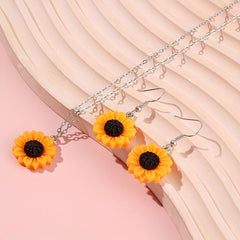 Sunflower Pendant Necklace Earring Set for Kids