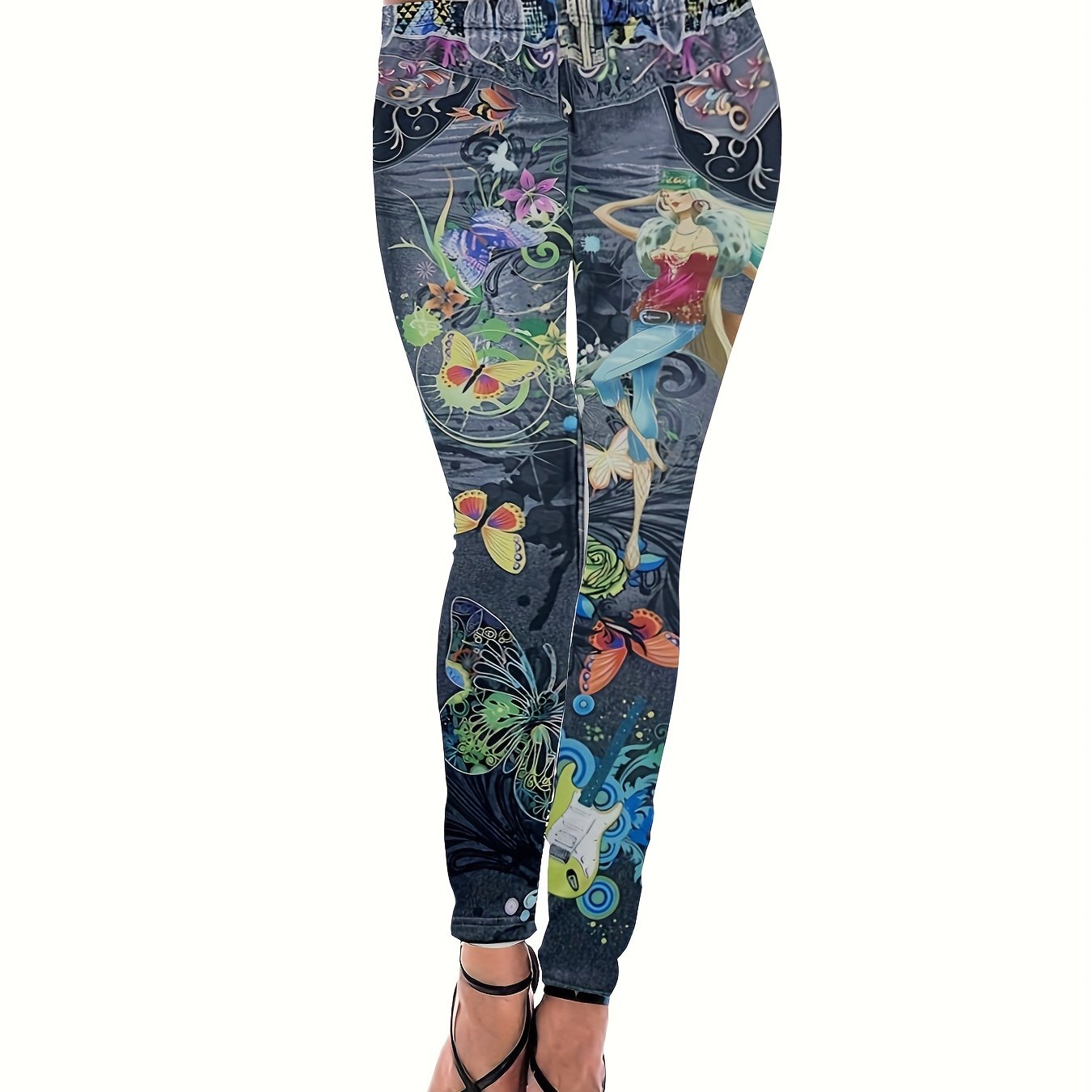 Graphic Print Skinny Leggings Casual Every Stretchy Leggings