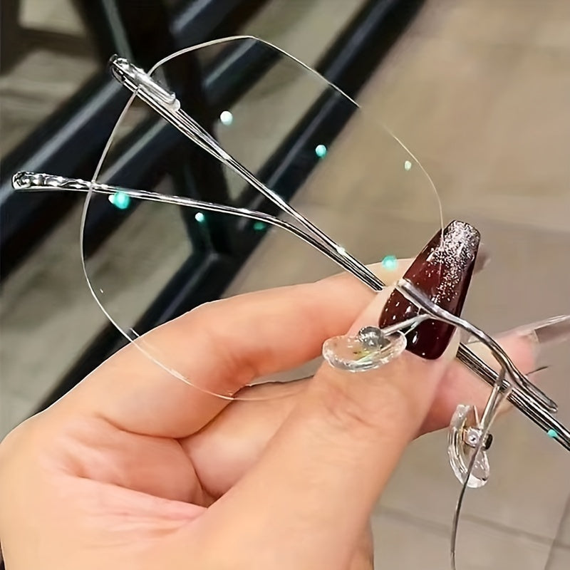 Rimless Anti Light Glasses For Women Men Clear Lens Nearsighted Myopia Glasses